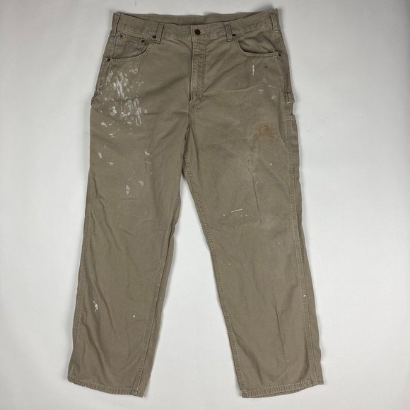 Paint Splattered Carhartt B159 GKH Loose Carpenter Work Pants Mens 38 x 32 Tan - Picture 2 of 13